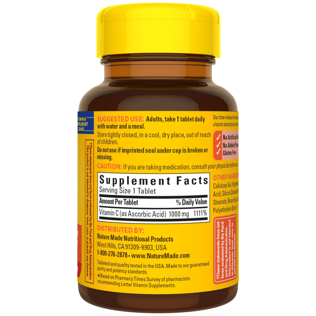 Nature Made Vitamin C 1000 mg Time Release Tablets with Rose Hips, 60 Count to Help Support the Immune System