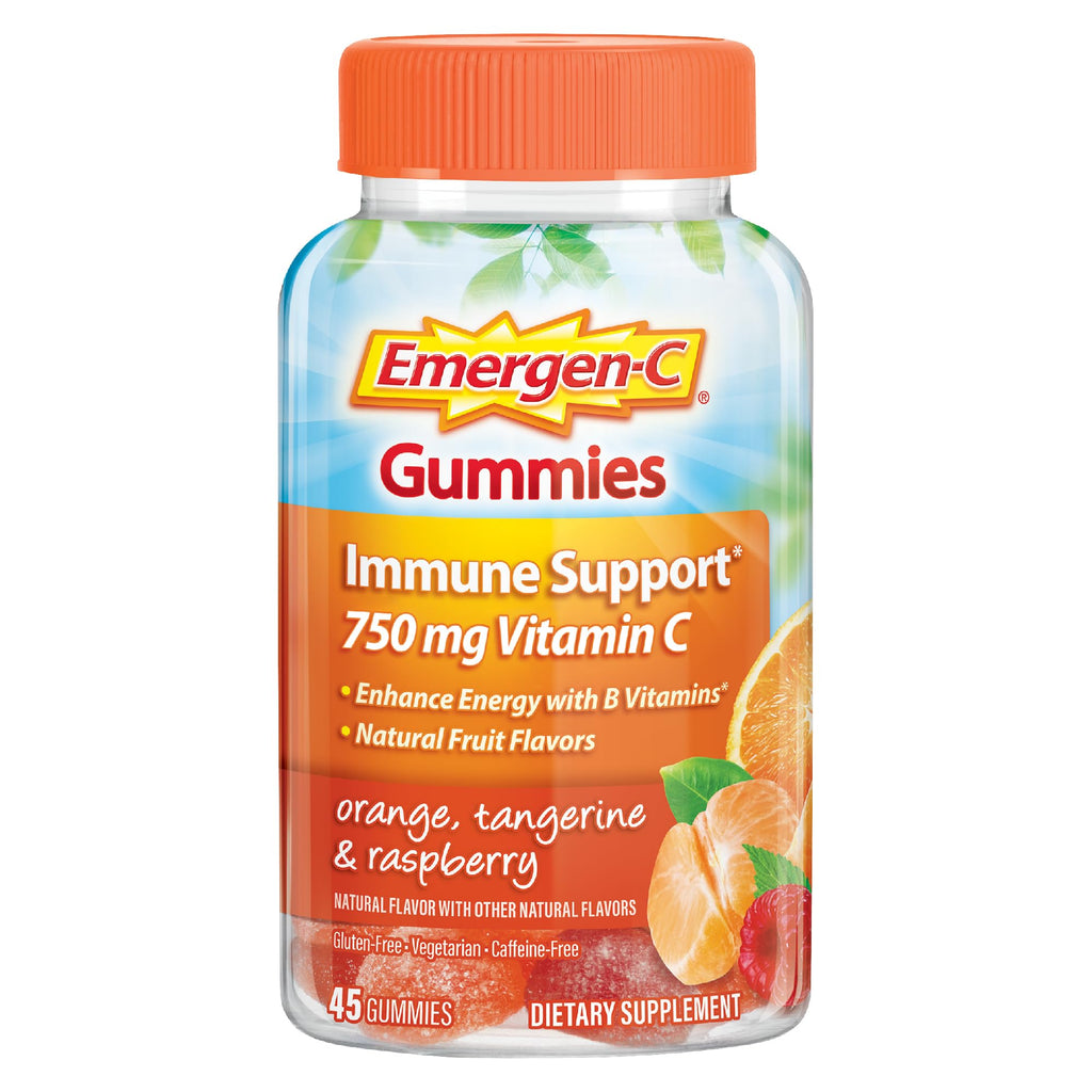 Emergen-C Vitamin C 750mg Immune Support Gummies, Mixed Fruit, 45 Gummies | B Vitamins for Energy, Gluten Free, Vegetarian, No Artificial Sweeteners, Chewable Gummies