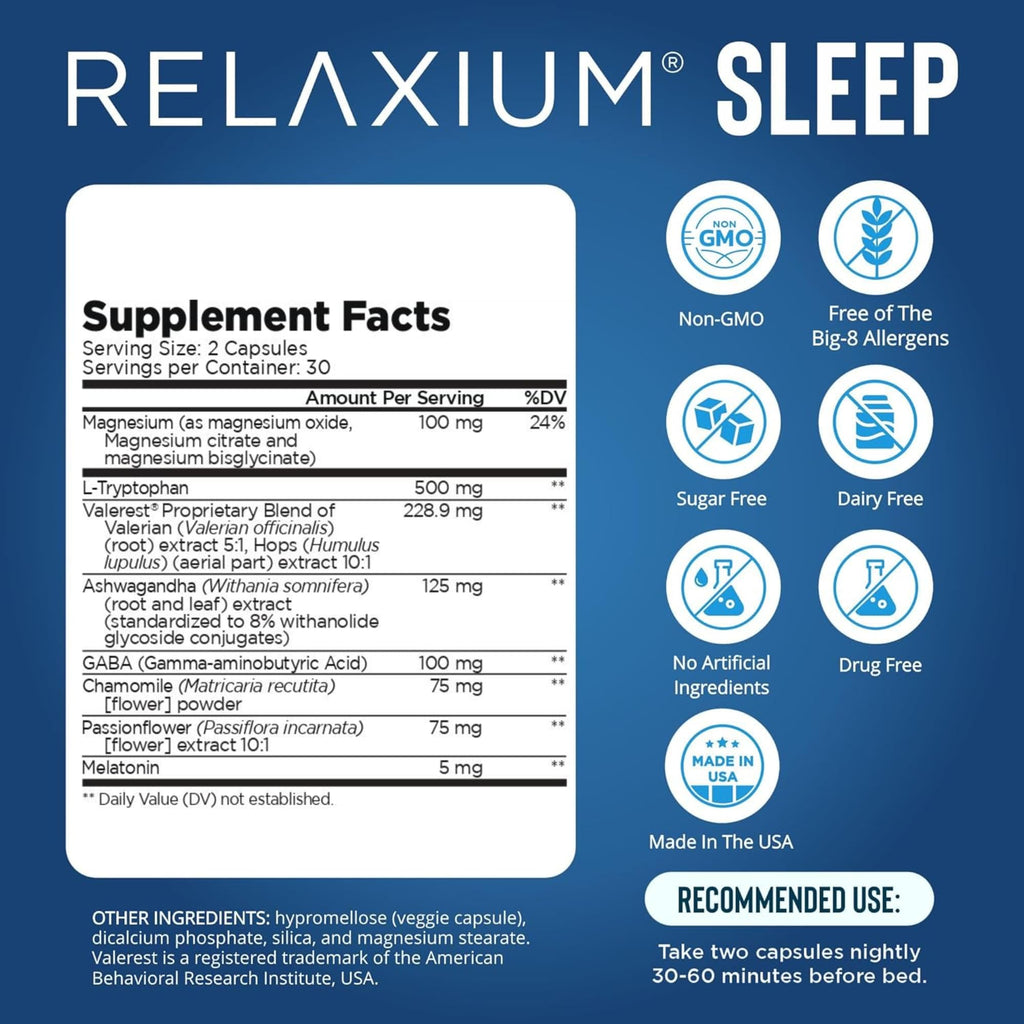 Relaxium Sleep Aid for Adults, 5mg Melatonin, Magnesium Glycinate, 30-Day | Professional Strength, Drug-Free and Non-Habit Forming Dietary Supplement