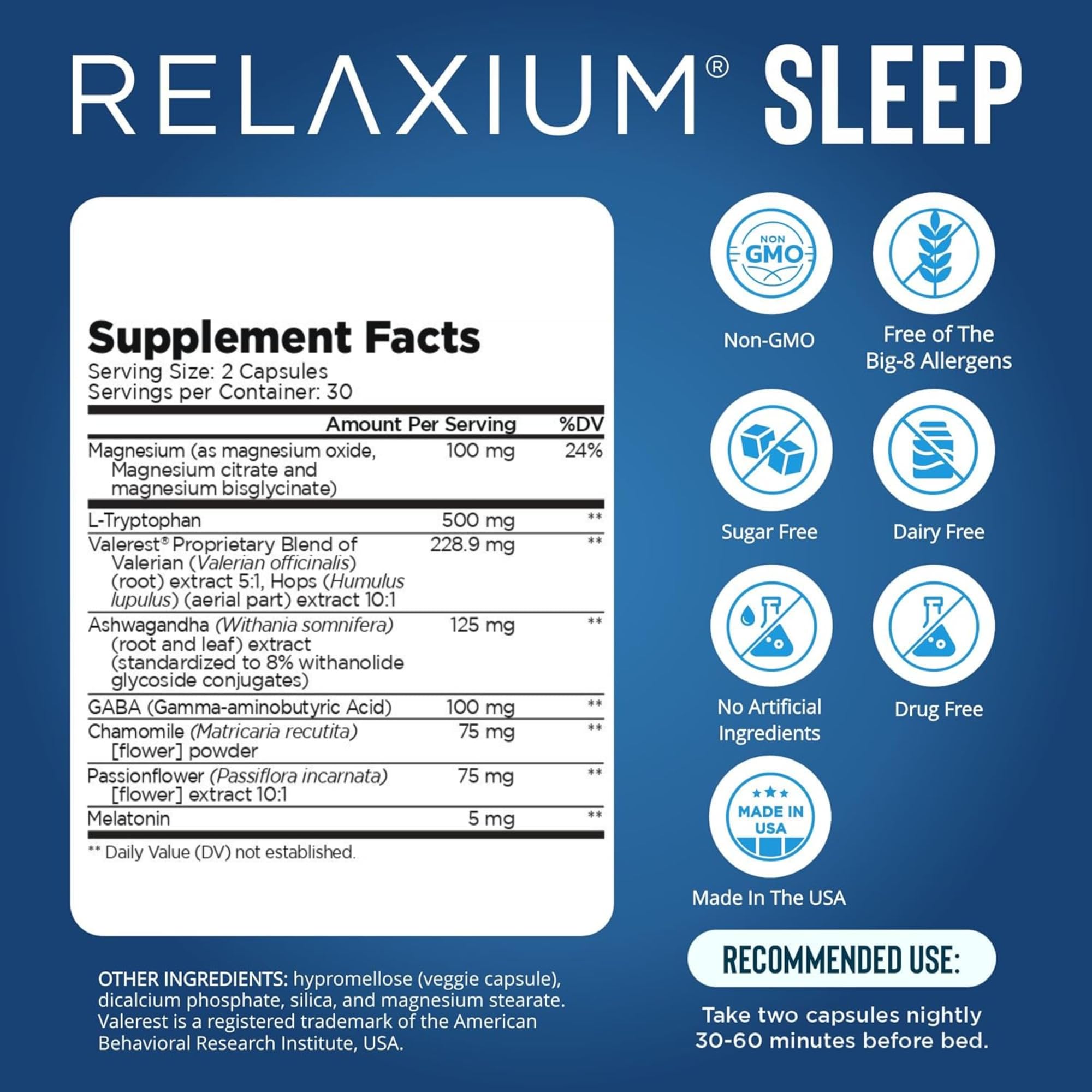 Relaxium Sleep Aid for Adults, 5mg Melatonin, Magnesium Glycinate, 30-Day | Professional Strength, Drug-Free and Non-Habit Forming Dietary Supplement