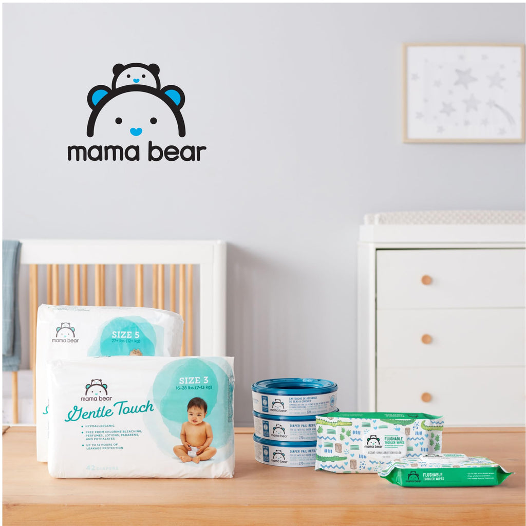 Amazon Brand - Mama Bear Flushable Toddler Toilet Wipes, Unscented, Formulated without Fragrance, Hypoallergenic, Septic Safe, 336 Count, 8 Packs of 43