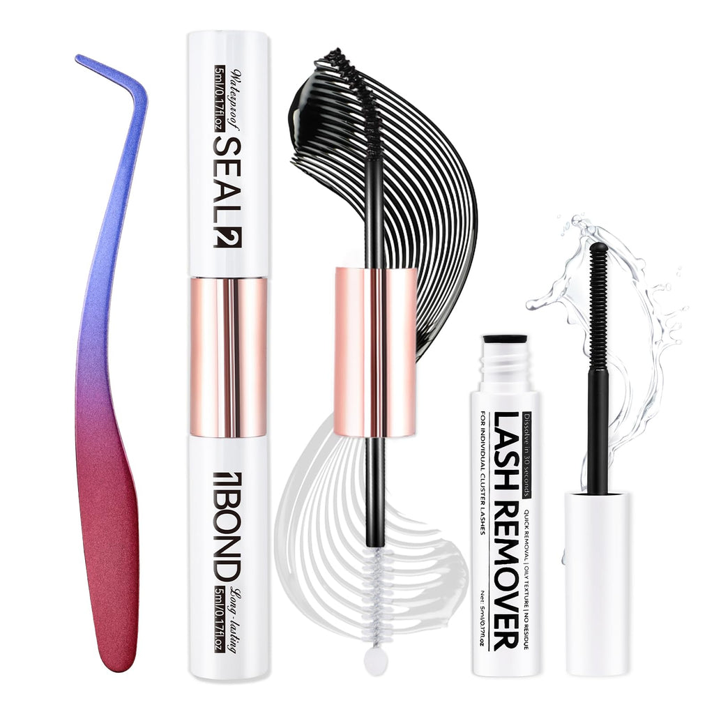 3 PCS Lash Kit Bond and Seal with Eyelash Tweezers Remover Kit