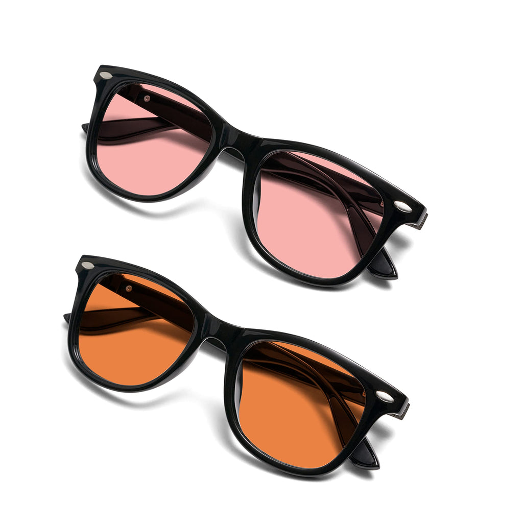 BRADDELL FL-41 Rose & FL-60 Wayfarer Blue Light Glasses for Migraine Light Sensitivity, Fluorescent LED Lighting & Concussion (MEDIUM LARGE)