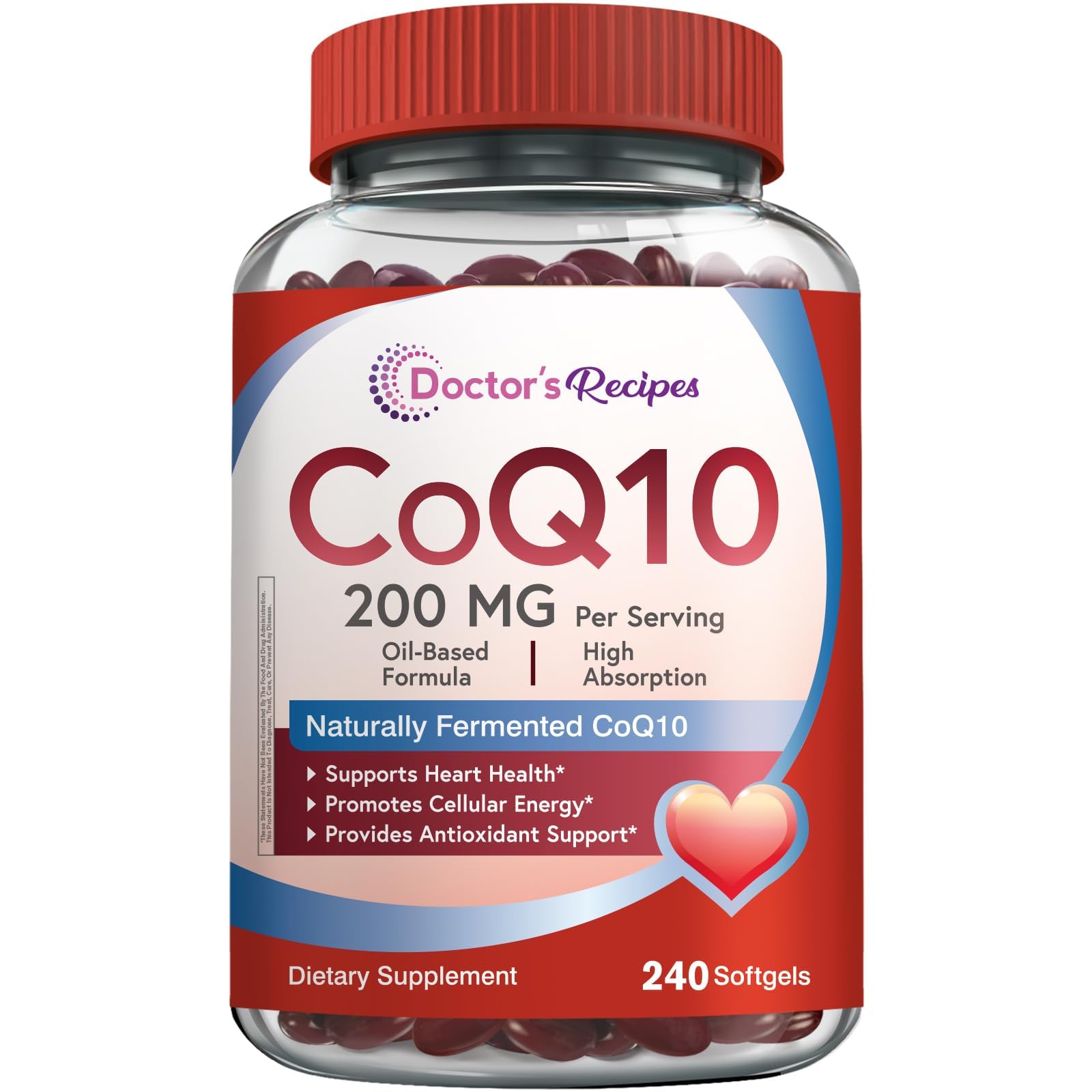 Doctor's Recipes CoQ10 200mg Per Serving, High Absorption with Olive Oil