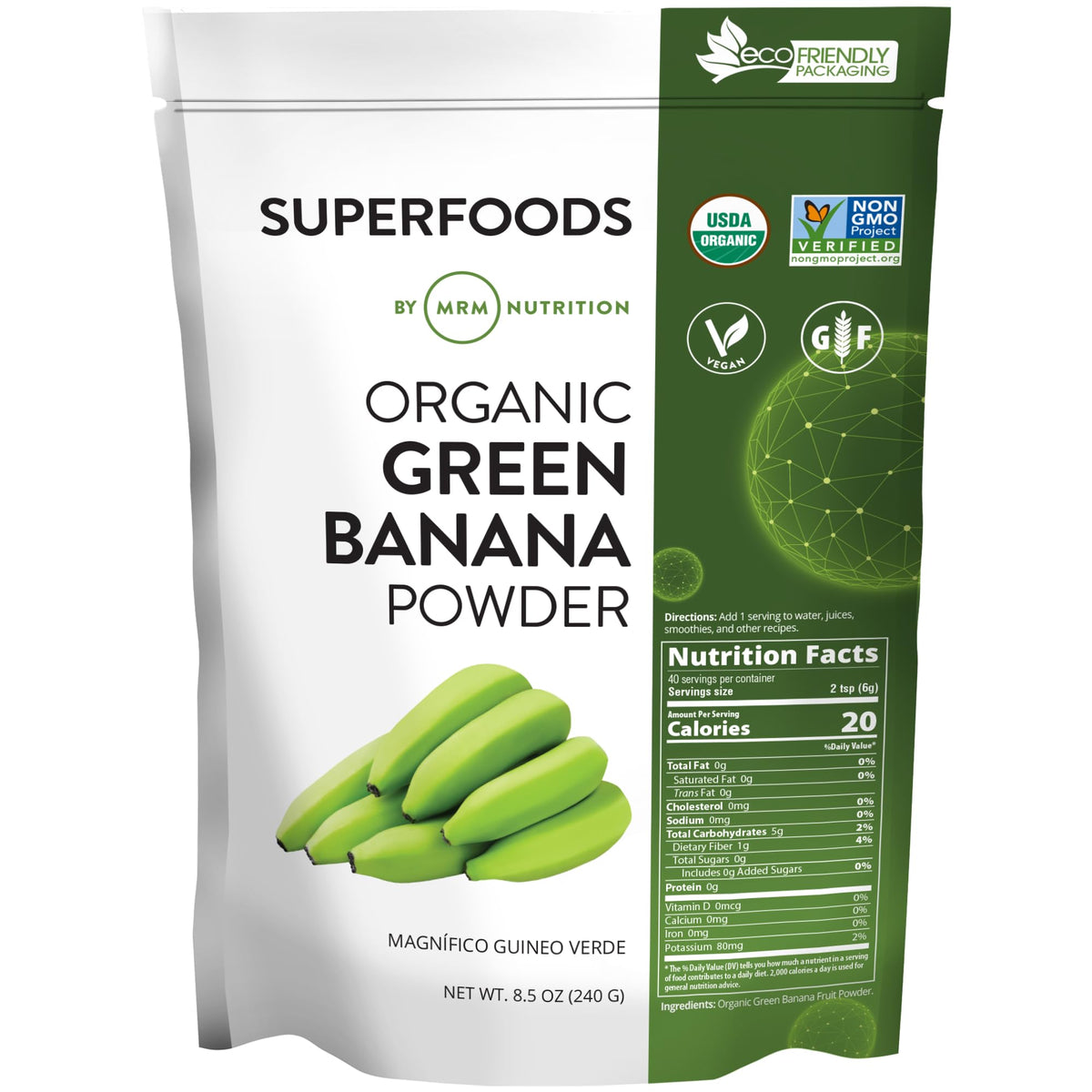 MRM Organic Green Banana Powder Superfood - Prebiotic Fiber - 40 Servings