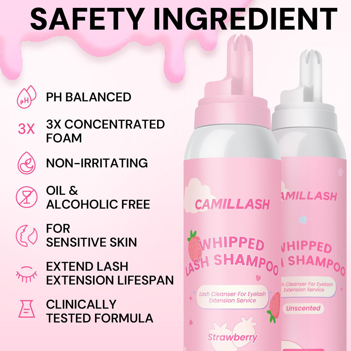 Whipped Lash Cream Shampoo Unscented Foam Cleanser | 100ml Eyelash Extension Cleaning Bath Kit | Salon&Home Use
