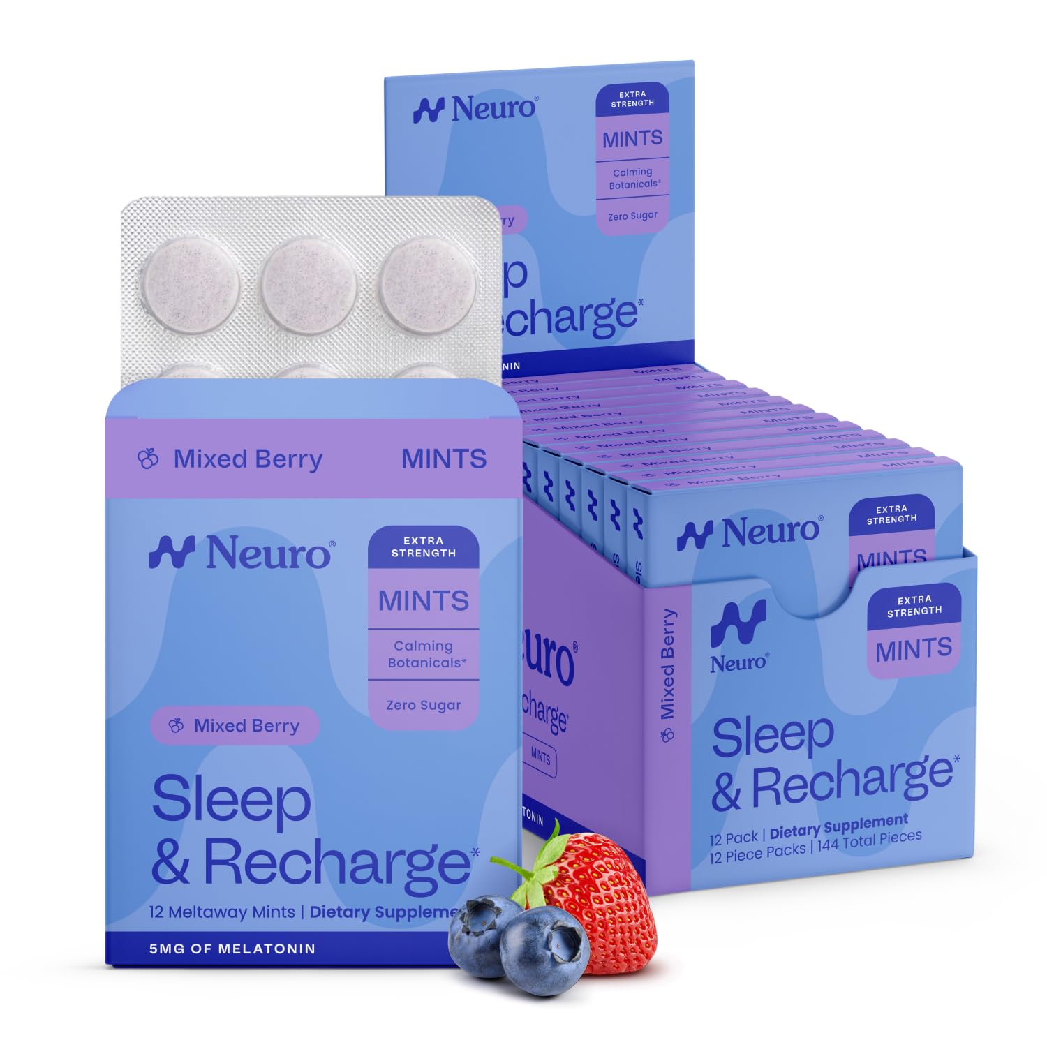Neuro Sleep & Recharge Meltaway Mints, Extra Strength, 72 Count | Mixed Berry, 5mg Melatonin Sleep Aid, Nighttime Relaxation & Healthy Rest Cycle, Chamomile & Elderberry, Fast-Dissolve Mints