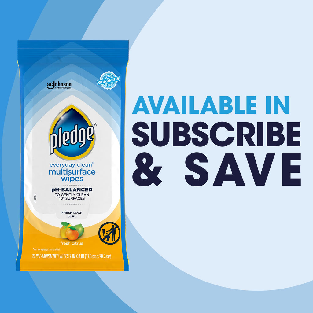 Pledge pH Balanced Multi Surface Cleaning Wipes, Fresh Citrus, 25 Ct, 4 pk