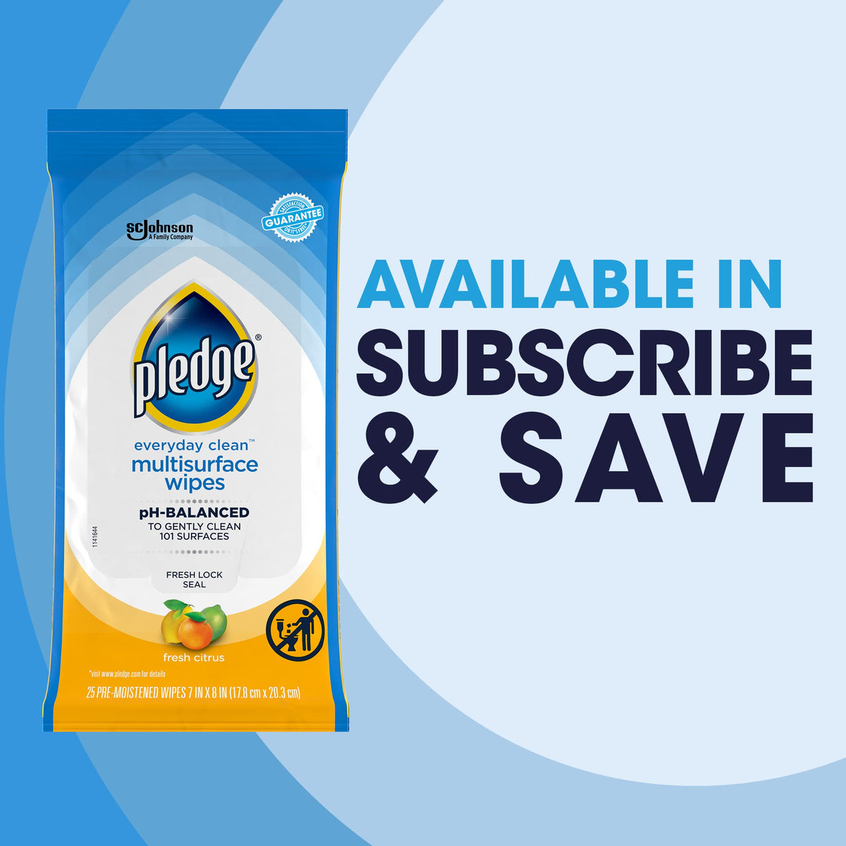 Pledge pH Balanced Multi Surface Cleaning Wipes, Fresh Citrus, 25 Ct, 4 pk