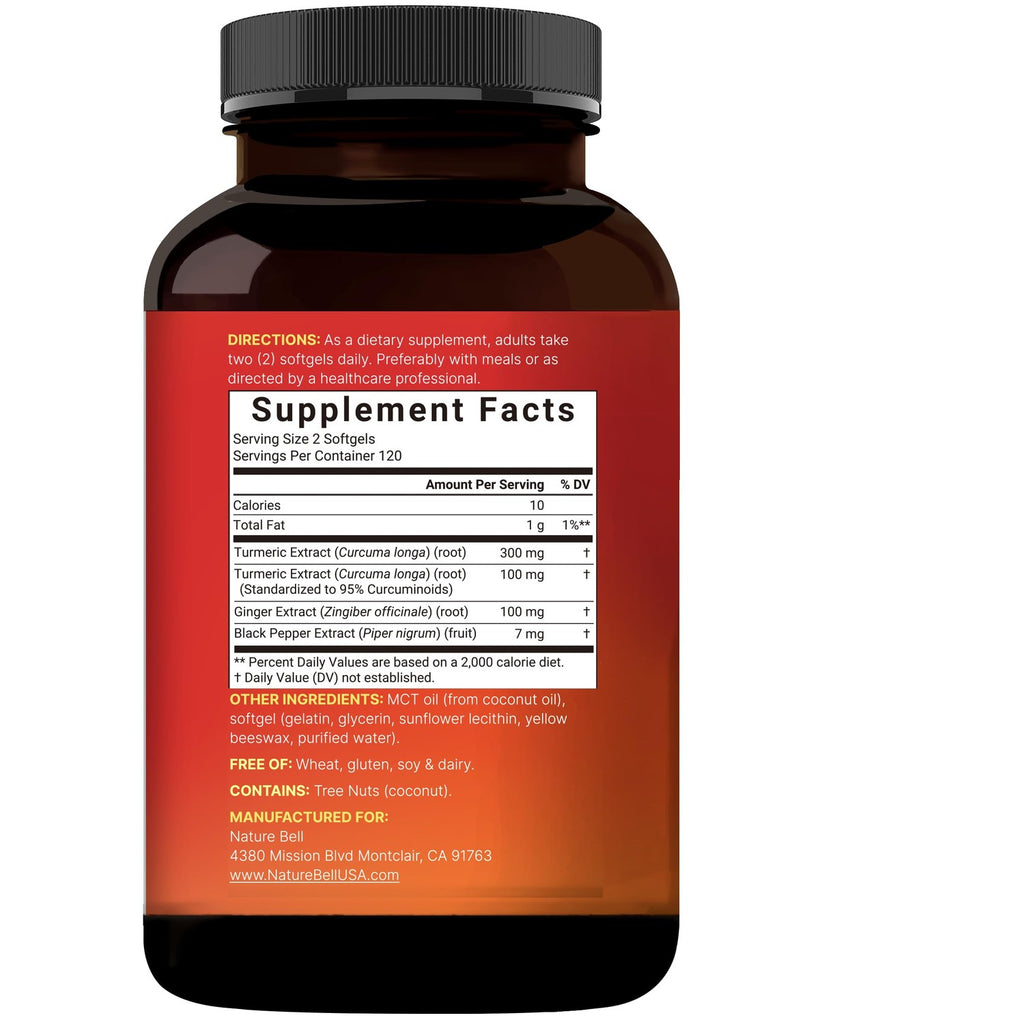 Turmeric Curcumin Supplement with Black Pepper & Ginger | 95% Curcuminoids | 240 Softgels with MCT Oil for Better Absorption (120 Day Supply)