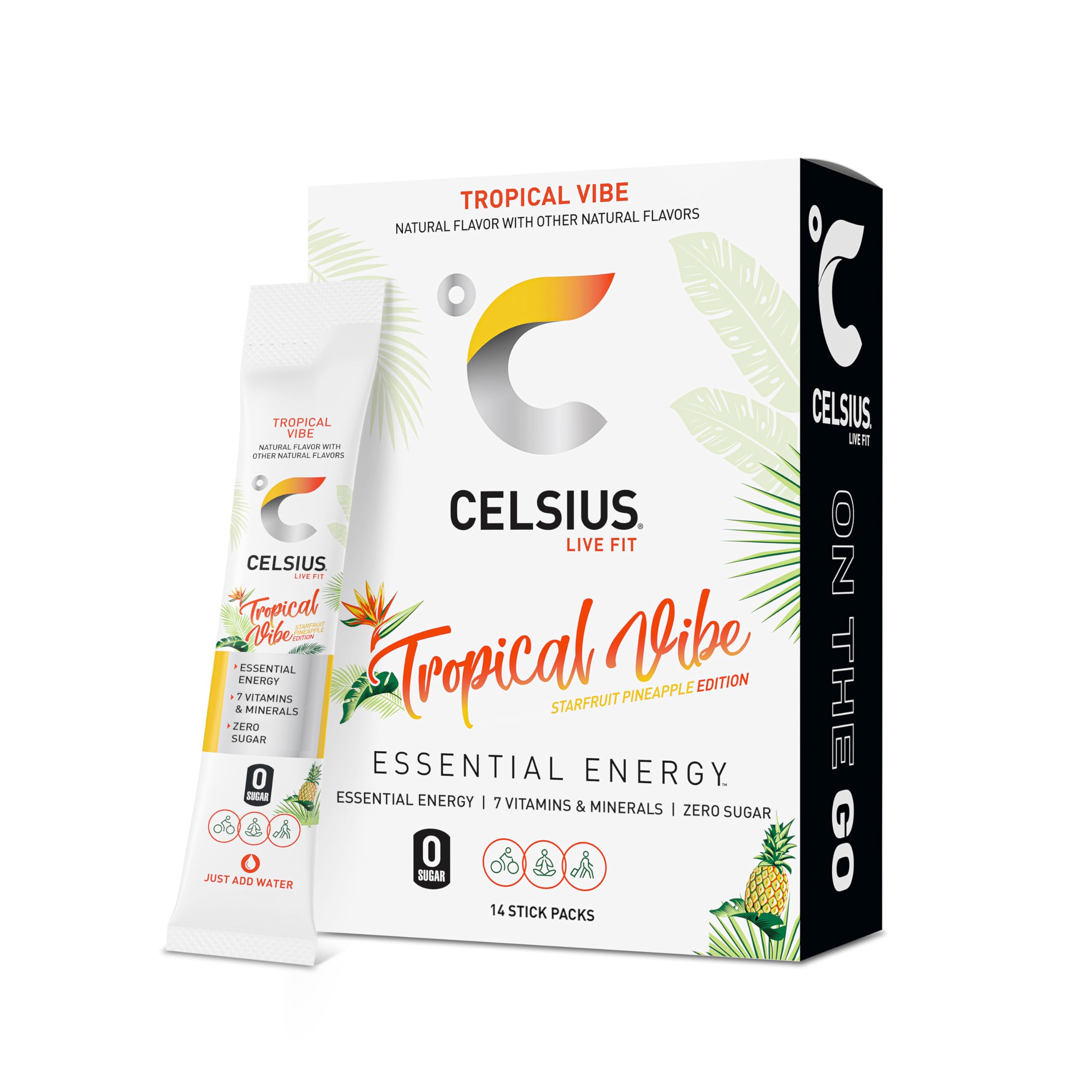 Buy now CELSIUS On The Go Strawberry Mango, Sugar Free Energy Drink Mix (14 Sticks per Pack) Tropical Vibe 0.19 Ounce (Pack of 14) at indiglob india