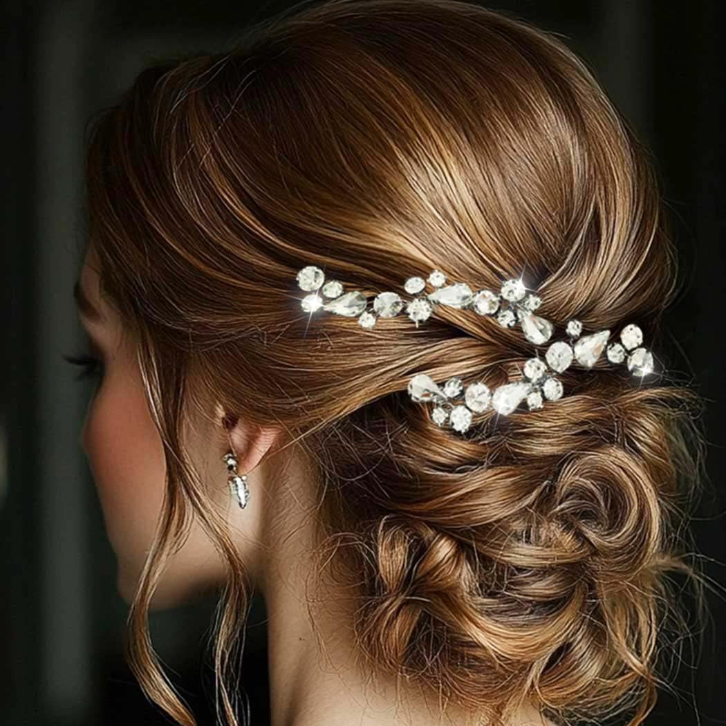 Buy now Easedaily Rhinstone Bride Wedding Hair Pins Silver Crystal Bridal Hair Pieces Hair Accessories for Women and Girls (pack of 2) (A-Silver) at indiglob india