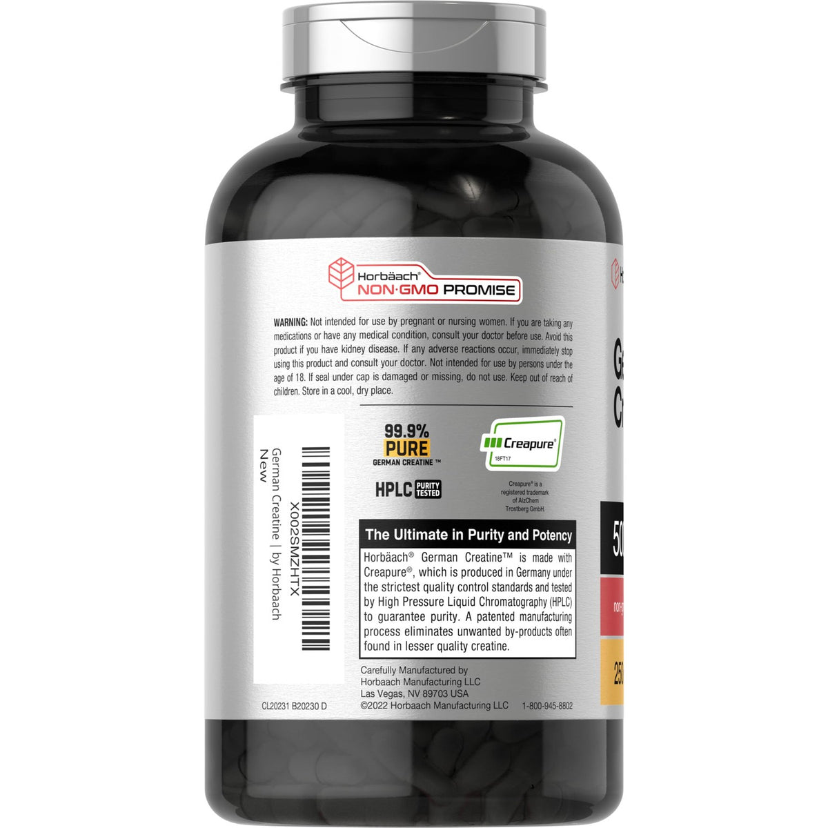 Horbaach German Creatine Monohydrate | 5000mg | 250 Powder Capsules
