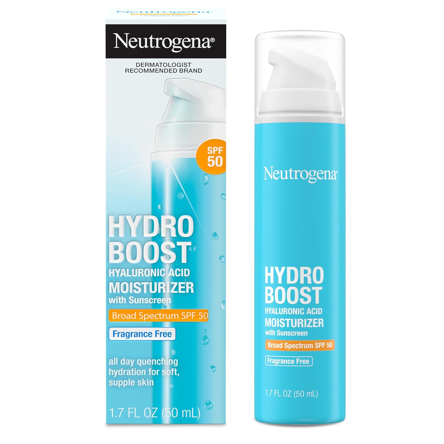 Buy now Neutrogena Hydro Boost Hyaluronic Acid Face Moisturizer with Broad Spectrum SPF 50 Sunscreen, Non-Greasy, Fragrance Free Daytime Facial Moisturizer to Hydrate & Soothe Dry Skin, 1.7 fl. oz Default at indiglob india
