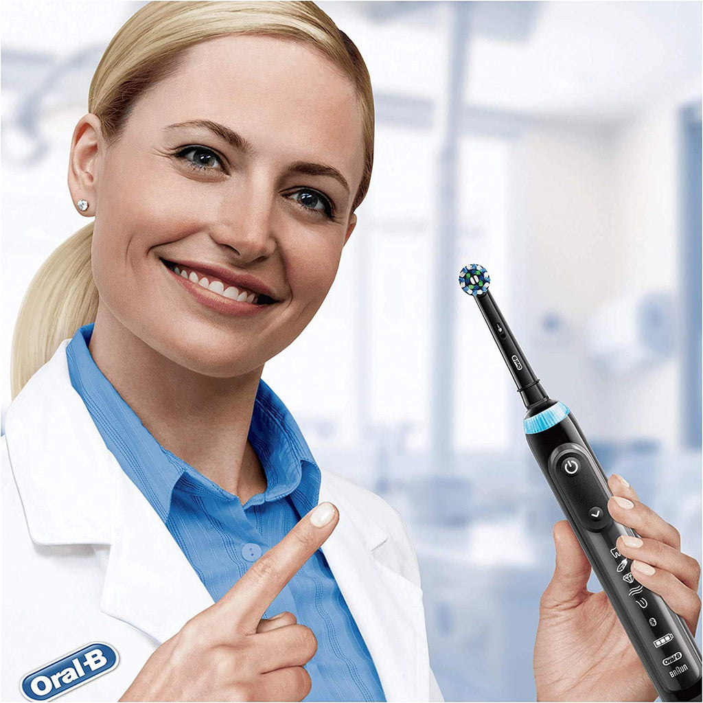 Buy now Oral-B Genuine CrossAction Replacement Black Toothbrush Heads, Refills for Electric Toothbrush, Angled Bristles for up to 100 Percent More Plaque Removal, Pack of 4 at indiglob india