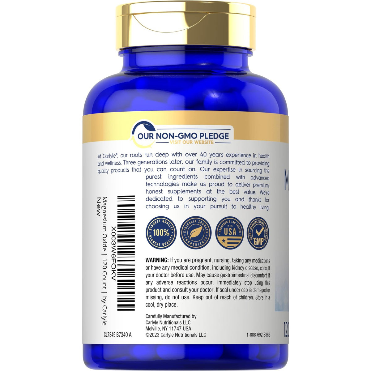 Carlyle Magnesium Oxide 500mg | 120 Capsules | Premium Quality