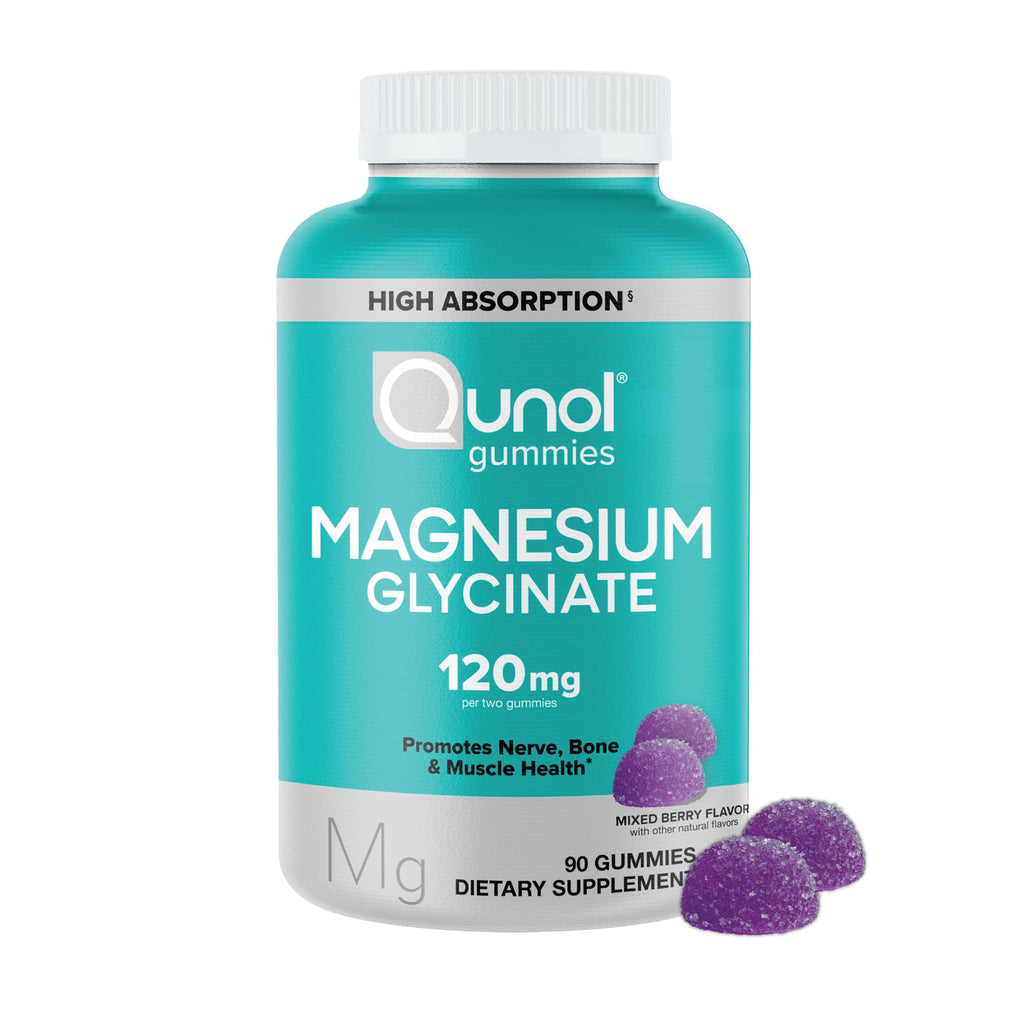 Qunol Magnesium Glycinate Gummies 120mg, Vegetarian, Gluten-Free, 90ct | Support Nerve, Bone & Muscle Health, Cognitive Performance, Healthy Stress Response, Restful Sleep; Vegetarian, Non-GMO