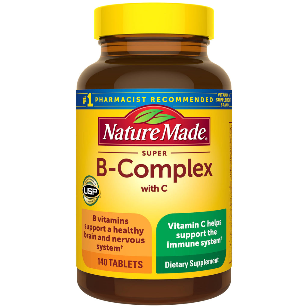 Nature Made Super B Complex with Vitamin C & Folic Acid, 140 Tablets | B Complex Vitamins for Women and Men, Dietary Supplement for Immune Support, Gluten Free, 140 Day Supply