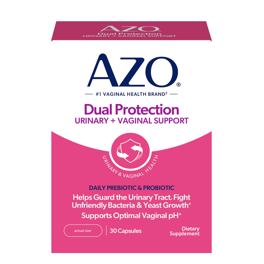 AZO Dual Protection, Urinary + Vaginal Support, Prebiotics and Probiotics for Women*, Starts Working Within 24 Hours, Non-GMO, 30 Count (Pack of 2)