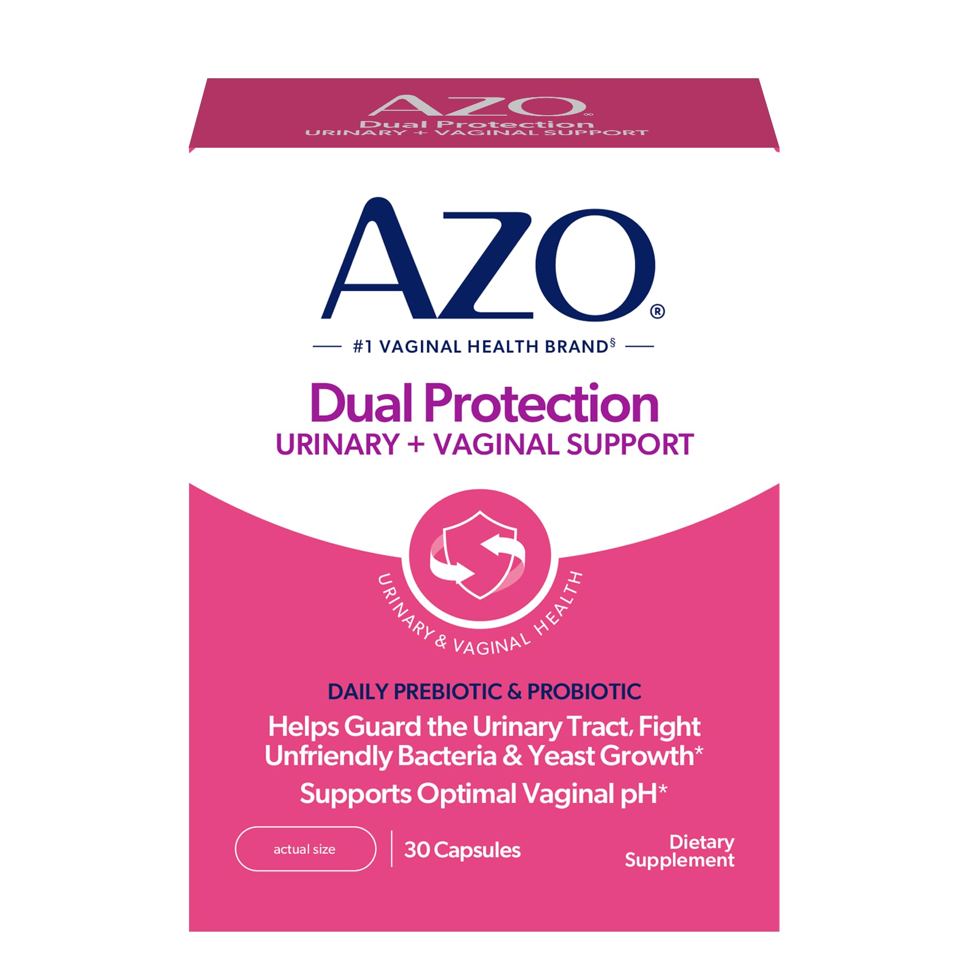 AZO Dual Protection, Urinary + Vaginal Support, Prebiotics and Probiotics for Women*, Starts Working Within 24 Hours, Non-GMO, 30 Count (Pack of 2)