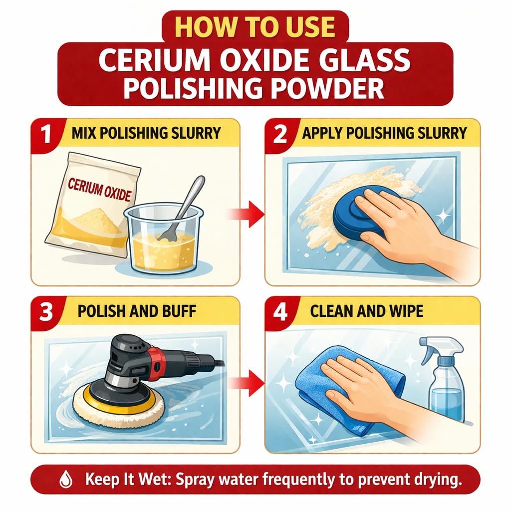 7oz (200g) 99% Cerium Oxide Glass Polishing Powder (3-5 Um) – Removes: Oil Films, Water Spots, Swirl Marks, Wiper Streaks, Removes Fine Scratches & Deep-Cleans Glass Surfaces.