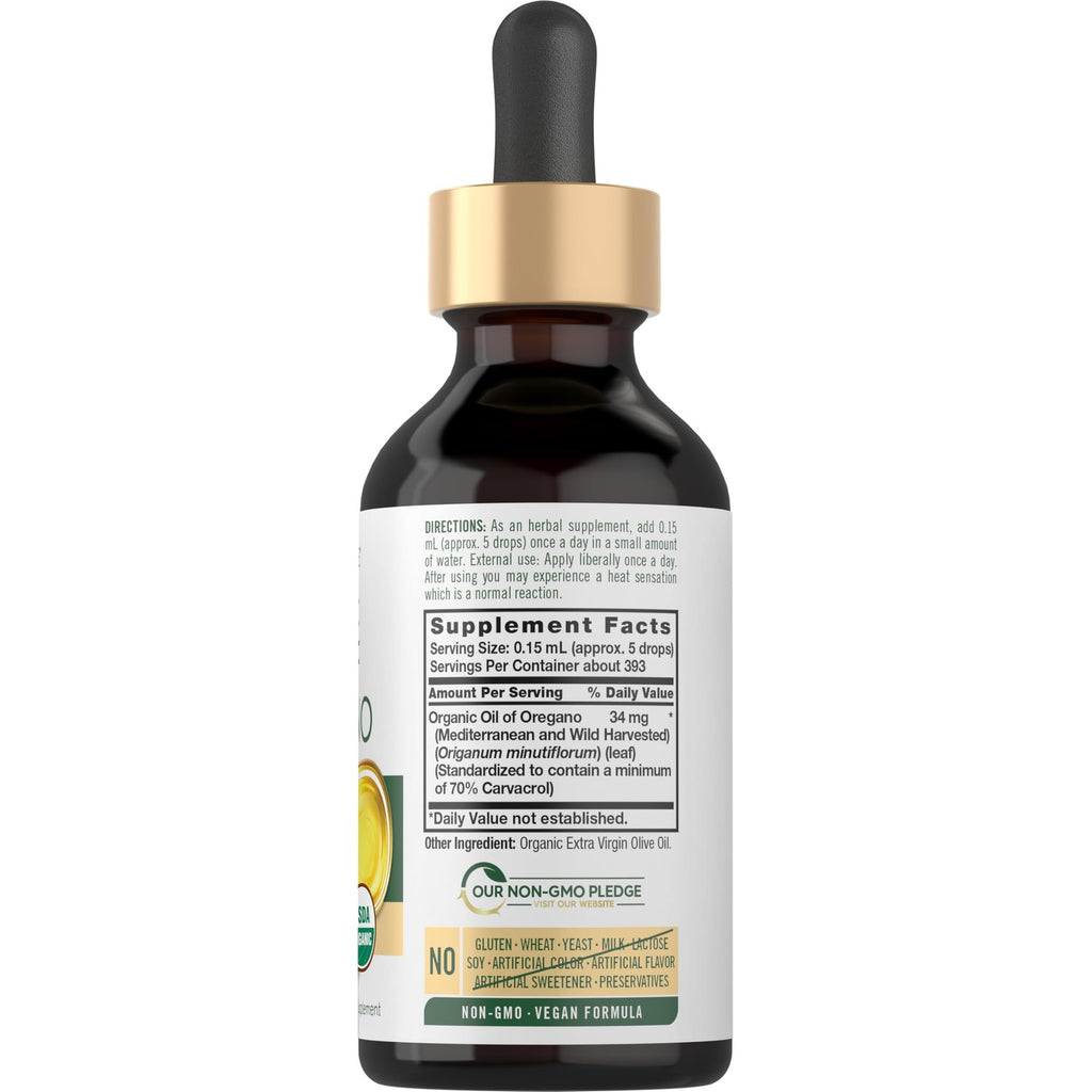 Carlyle Organic Oil of Oregano Liquid Drops - 2 fl oz - 1 Year Supply | Vegan Herbal Supplement | Non-GMO, Gluten Free