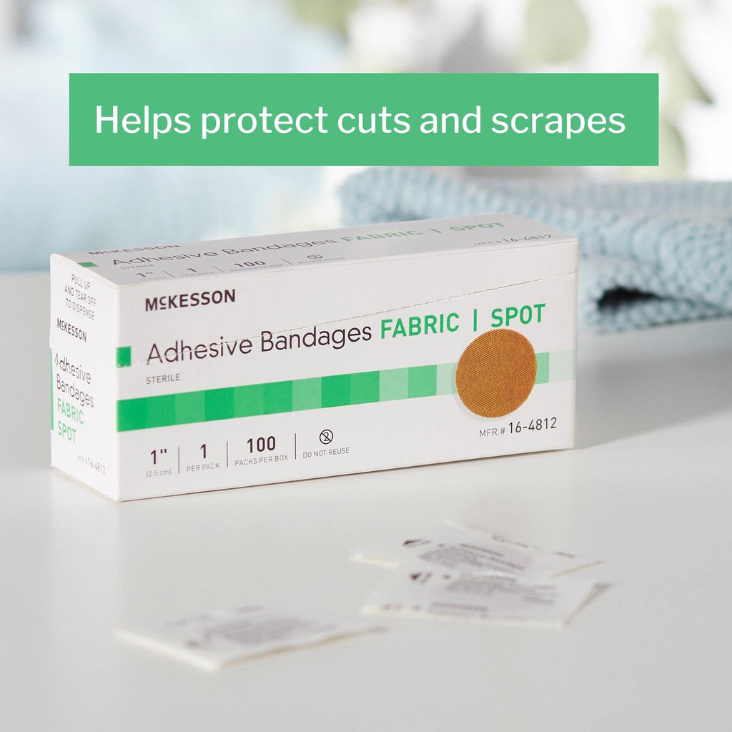 McKesson Adhesive Bandages, Sterile, Fabric, Tan, 1 in, 100 ct