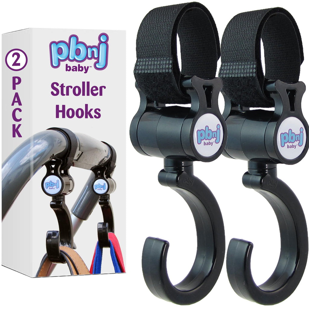 PBnJ Baby Stroller Hooks for Diaper Bags, Purses and Travel, 2 Pack
