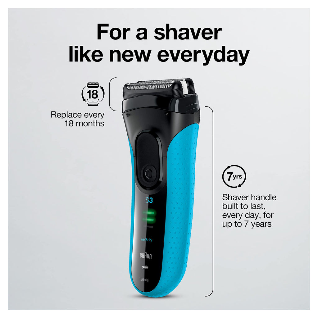Braun Electric Series 3 Razor with Precision Trimmer, Rechargeable, Wet & Dry Foil Shaver for Men, Blue/Black, 4 Piece | Precision Trimmer, Rechargeable, Wet & Dry, Foil Shaver, 4 Piece