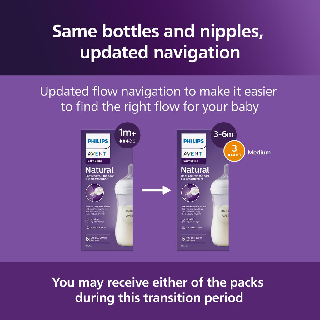 Philips Avent Natural Baby Bottles, Medium Flow, 9 oz, BPA-Free, 2-Pack
