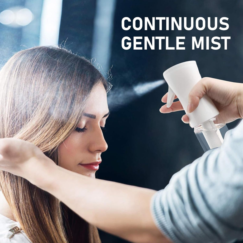 Continuous Spray Bottle for Hair, Refillable Gentle Mister (2 Pack, 6.8 Oz) | Long-Lasting Misting, Ultra-Fine Mist for Hairstyling, Cleaning Solutions, Planting, Pets, Barbers, Salons, Essential Oils
