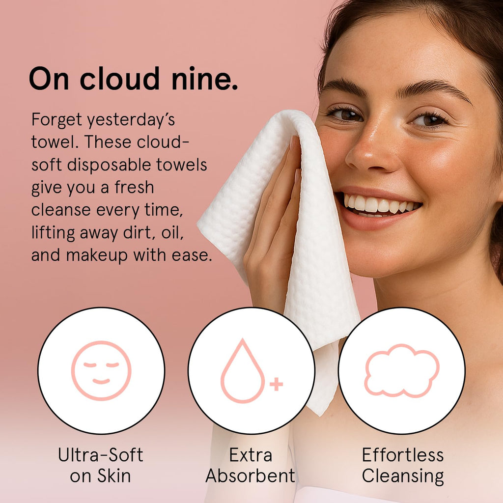 grace & stella Face Towels Disposable - Travel Essentials (60 Count) | Ultra-Soft & Absorbent Face Wipes Towelettes - XL Facial Towels for Cleansing & Makeup Removal - Lint-Free Facial Tissue