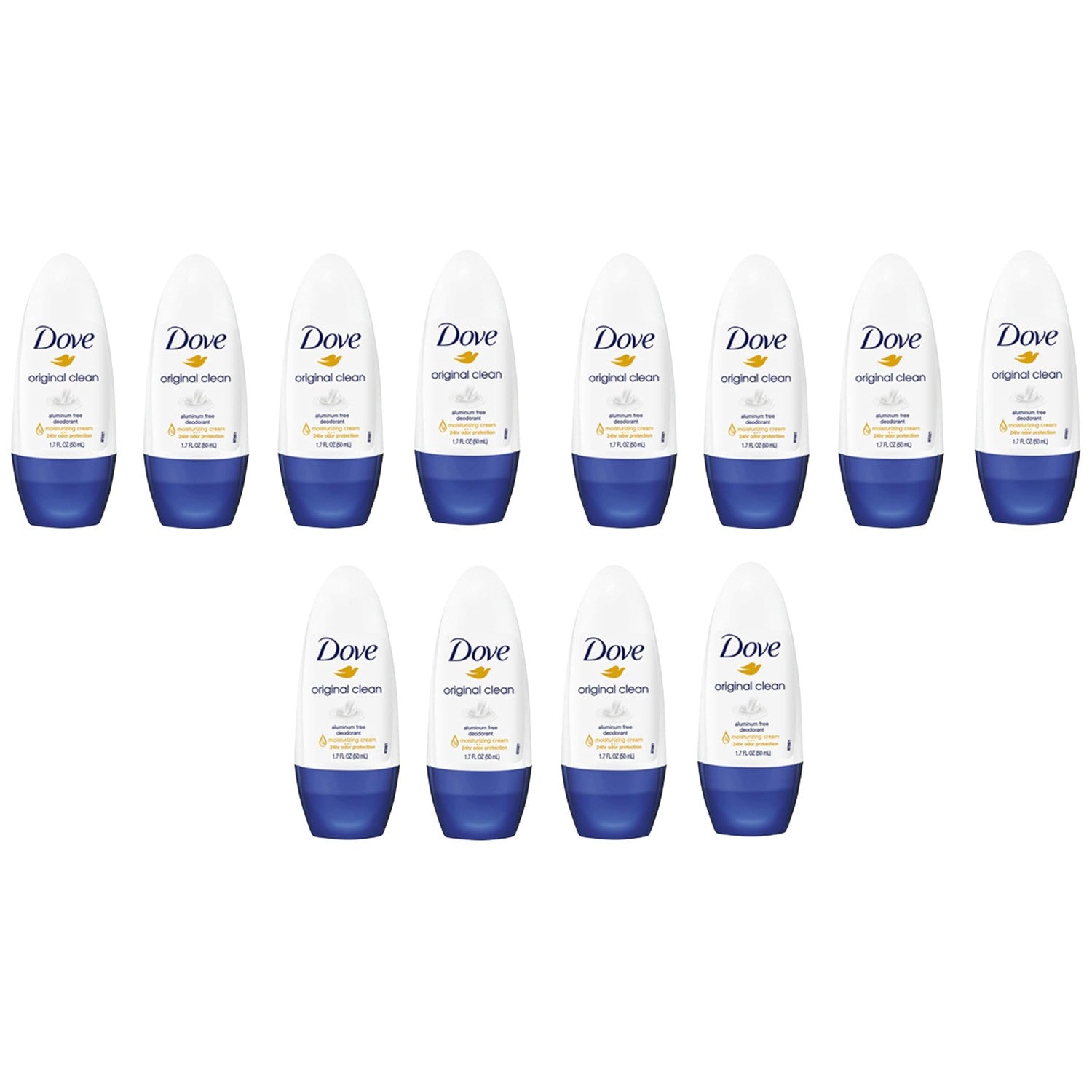 Dove Original Clean Roll On Deodorant, Aluminum Free, All Day Odor Protection, 4-Pack, 1.7 FL Oz Each, 4 Bottles