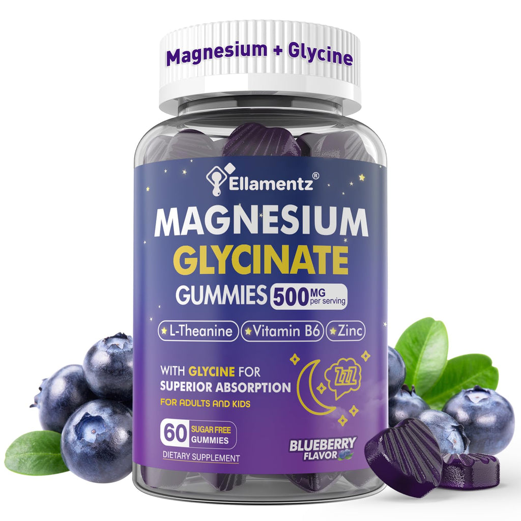 Magnesium Glycinate Gummies 500mg for Kids 6+ & Adults,High Absorption,60Ct