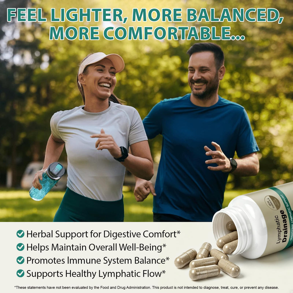 Lymphatic Drainage Supplements, Lymphatic Drainage Capsules for Immune Health & Fluid Balance – Natural Herbal with Echinacea, Dandelion & Burdock Root, Non-GMO, Vegan, Gluten Free - 120 Capsules