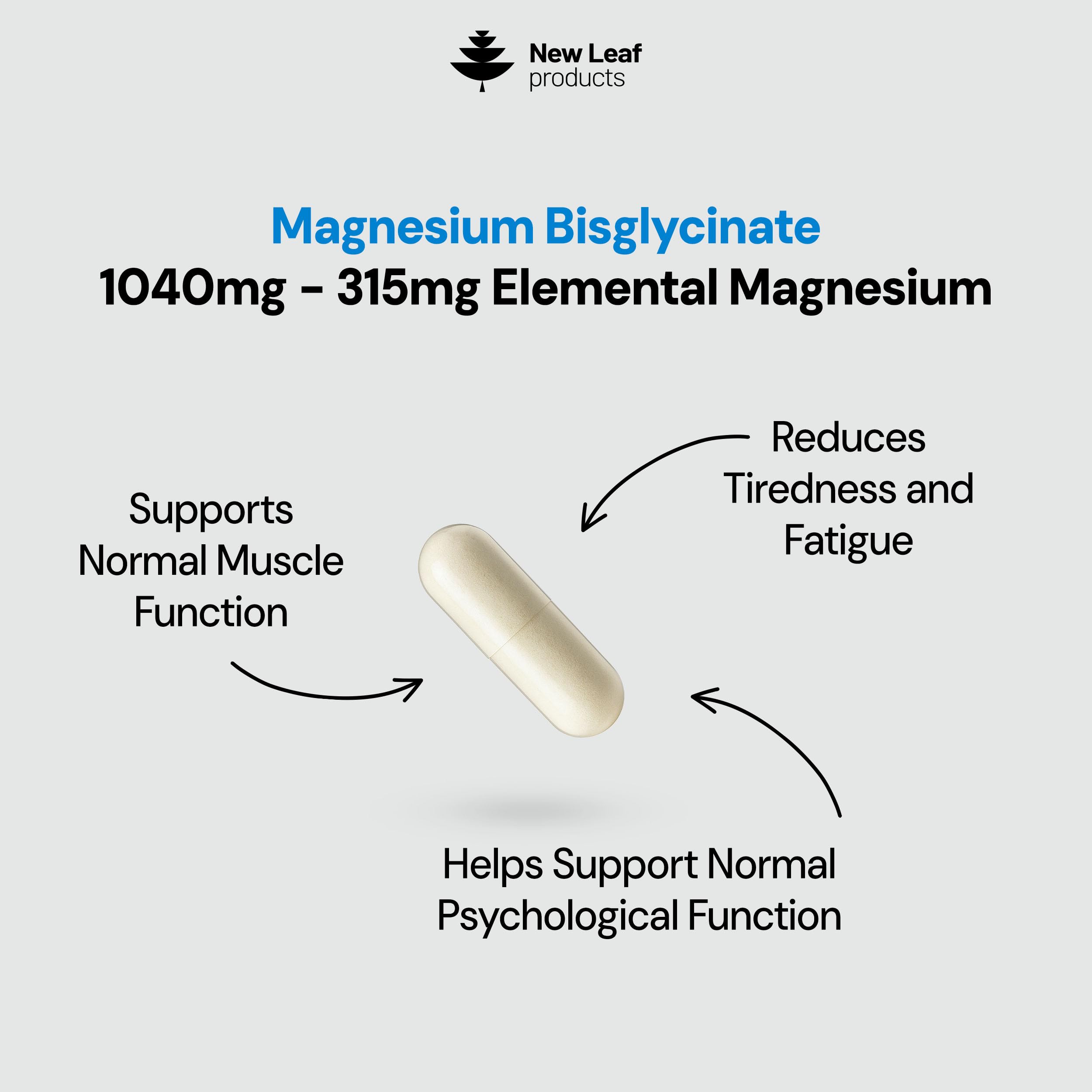 Magnesium Glycinate Supplements - 120 High Strength Capsules - 1040mg of Magnesium Providing 208mg Elemental Magnesium Per Serving - Pure Active Ingredient - UK Manufactured