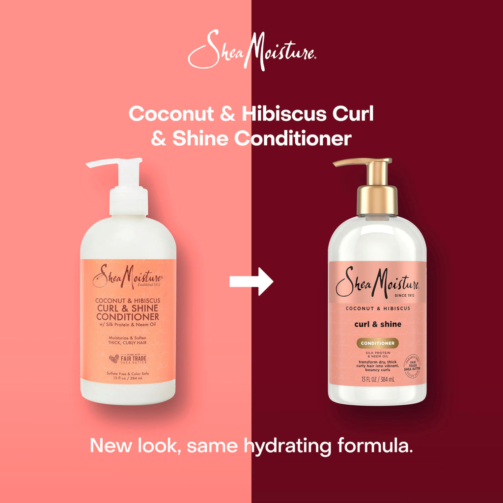 Shea Moisture Curl & Shine Conditioner Coconut & Hibiscus, for Thick, Curly Hair to Moisturize & Soften, 13 oz | Moisturizing conditioner with Coconut Oil, Neem Oil & Silk Protein to quickly detangle, reduce frizz, and hydrate curls.