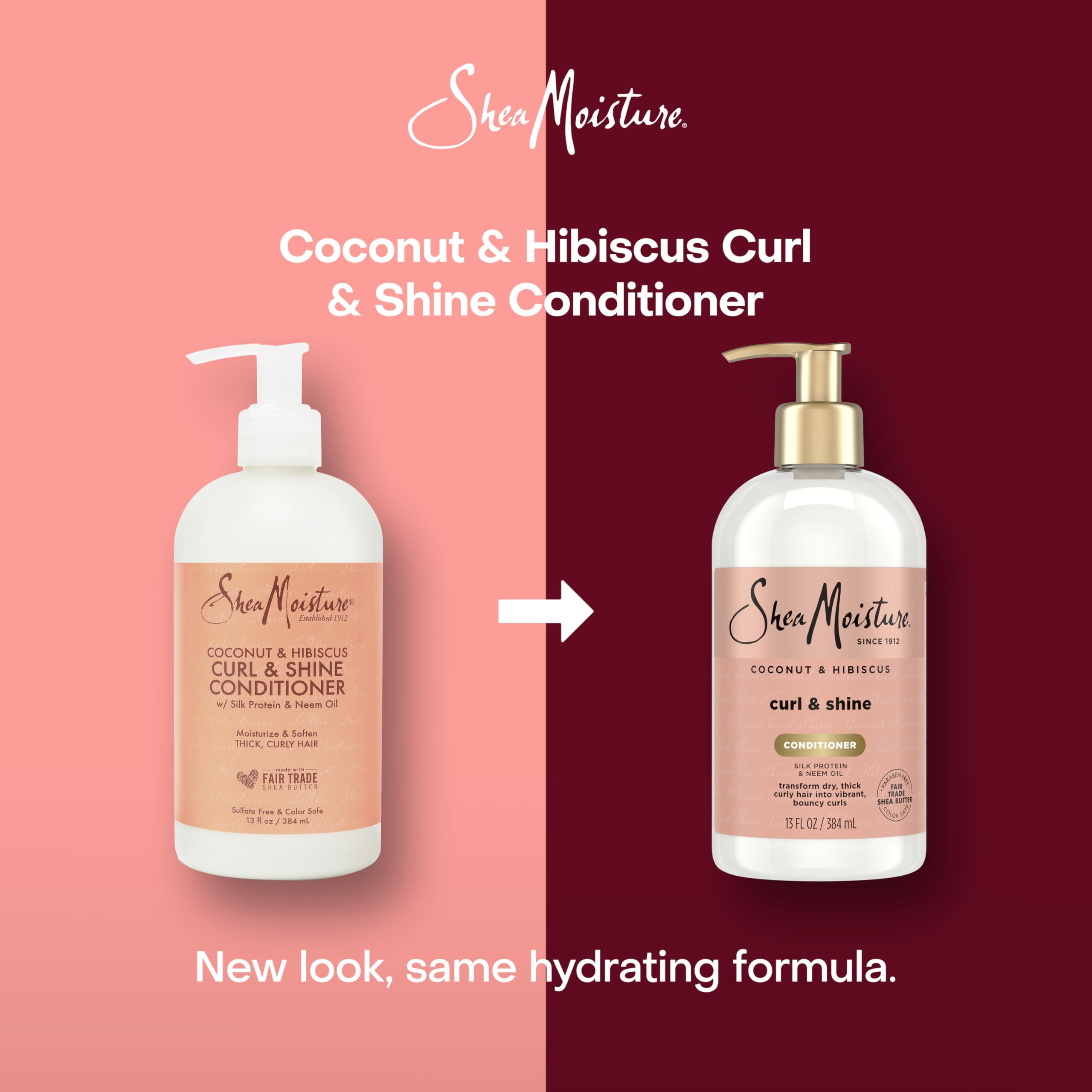 Shea Moisture Curl & Shine Conditioner Coconut & Hibiscus, for Thick, Curly Hair to Moisturize & Soften, 13 oz | Moisturizing conditioner with Coconut Oil, Neem Oil & Silk Protein to quickly detangle, reduce frizz, and hydrate curls.