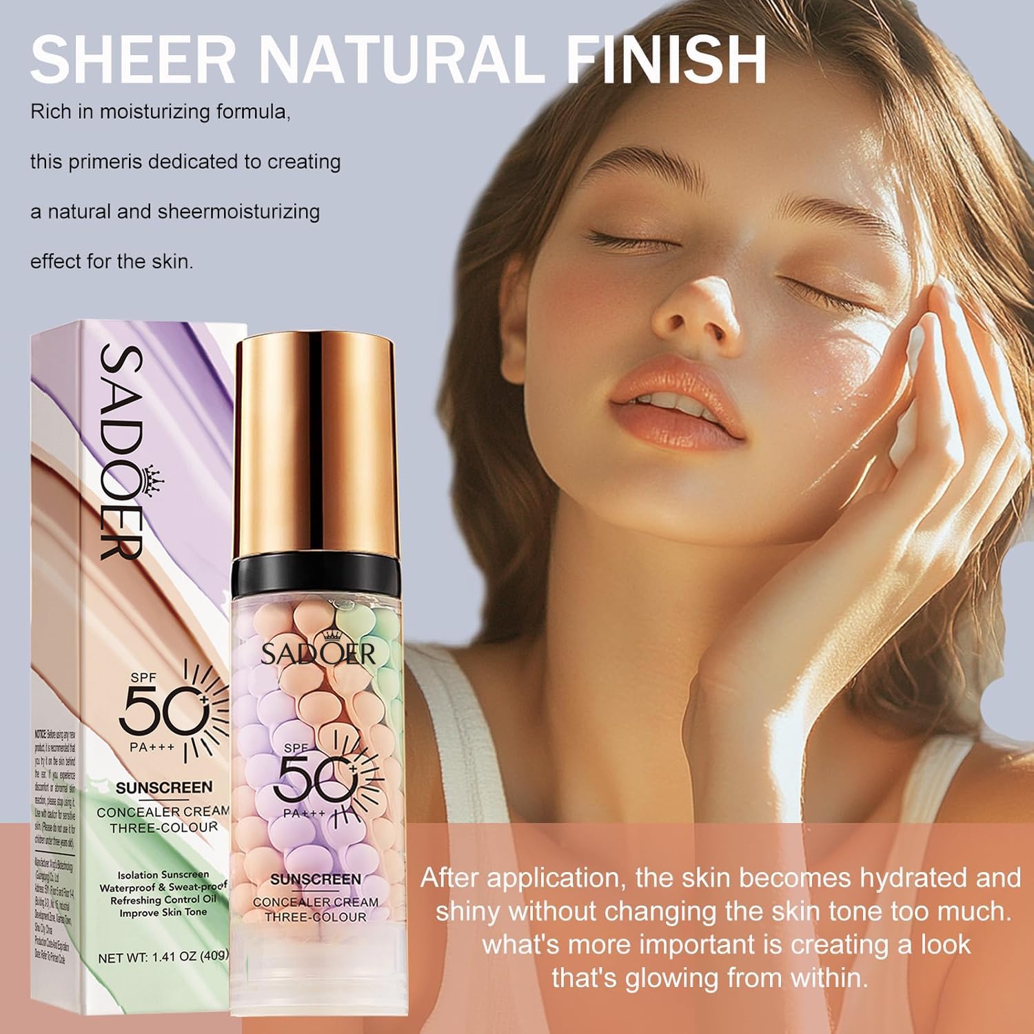 3 In 1Primer for Face Before Makeup,Sunscreen Color Corrector Primer,SPF 50 | One Step Color Corrector Face Primer,Blurs Imperfections Oil Control & Moisturizing Skin Tone Correcting,Radiance Skin