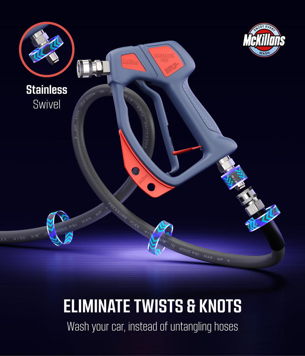 McKillans® Swivel Gun Pro - Swivel High Pressure Water Handle with 3/8" Male Plug and 1/4” Quick Connector Coupler - Power Washer Gun Compatible with Foam Cannon