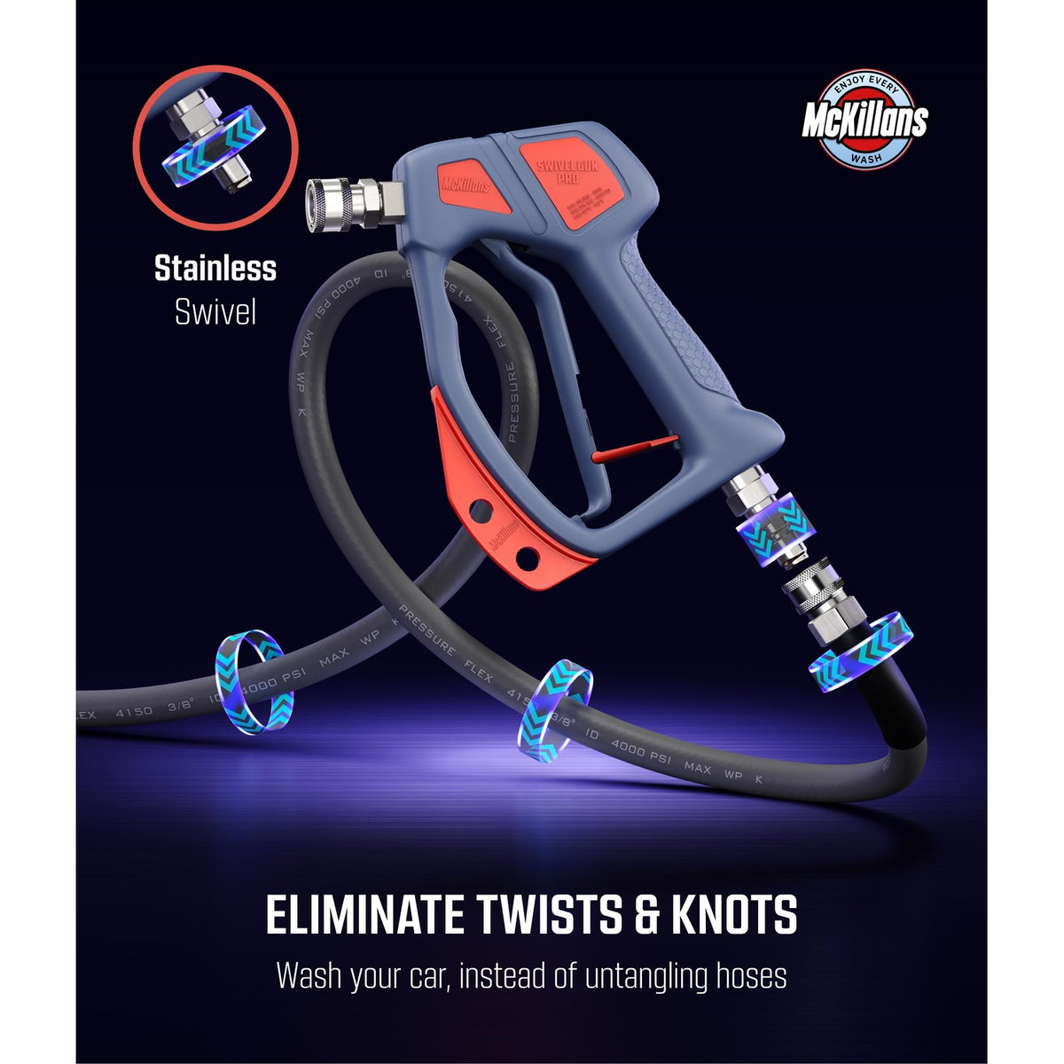 McKillans® Swivel Gun Pro - Swivel High Pressure Water Handle with 3/8" Male Plug and 1/4” Quick Connector Coupler - Power Washer Gun Compatible with Foam Cannon