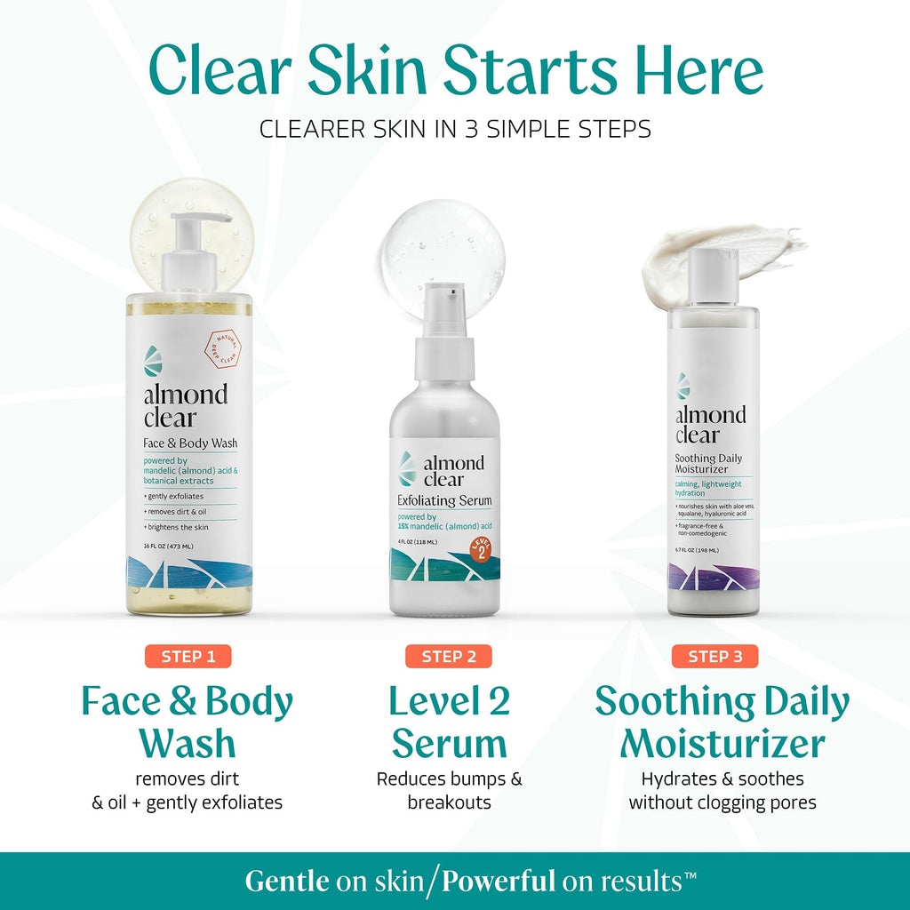 Almond Clear Mandelic Acid Level 2 Serum – Extra Strength Treatment for Body Acne, Folliculitis, and Ingrown Hairs – Buttocks Clearing Dark Spot Remover – 1 Fl Oz