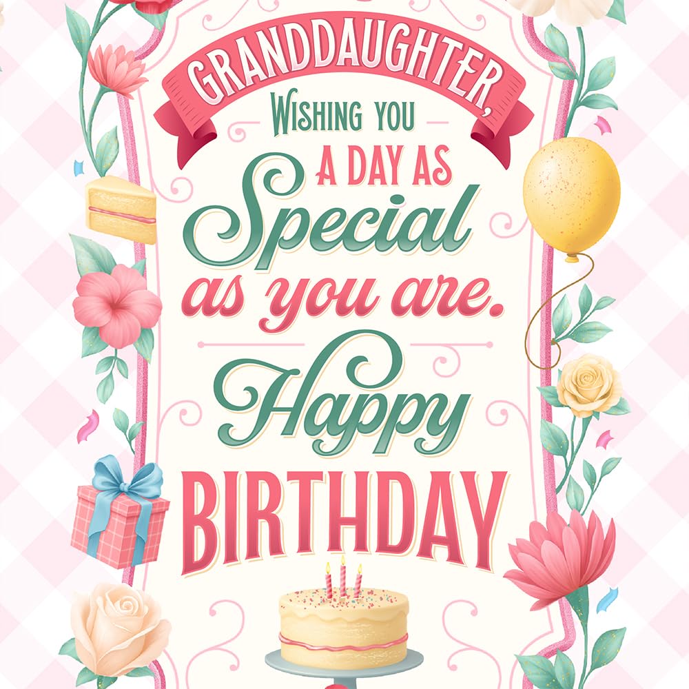 Prime Greetings Granddaughter Birthday Card, Made in America, Thick Card Stock with Premium Envelope Packaged in a Reusable Presentation Mailer, Eco-Friendly, 5in x 7.75in