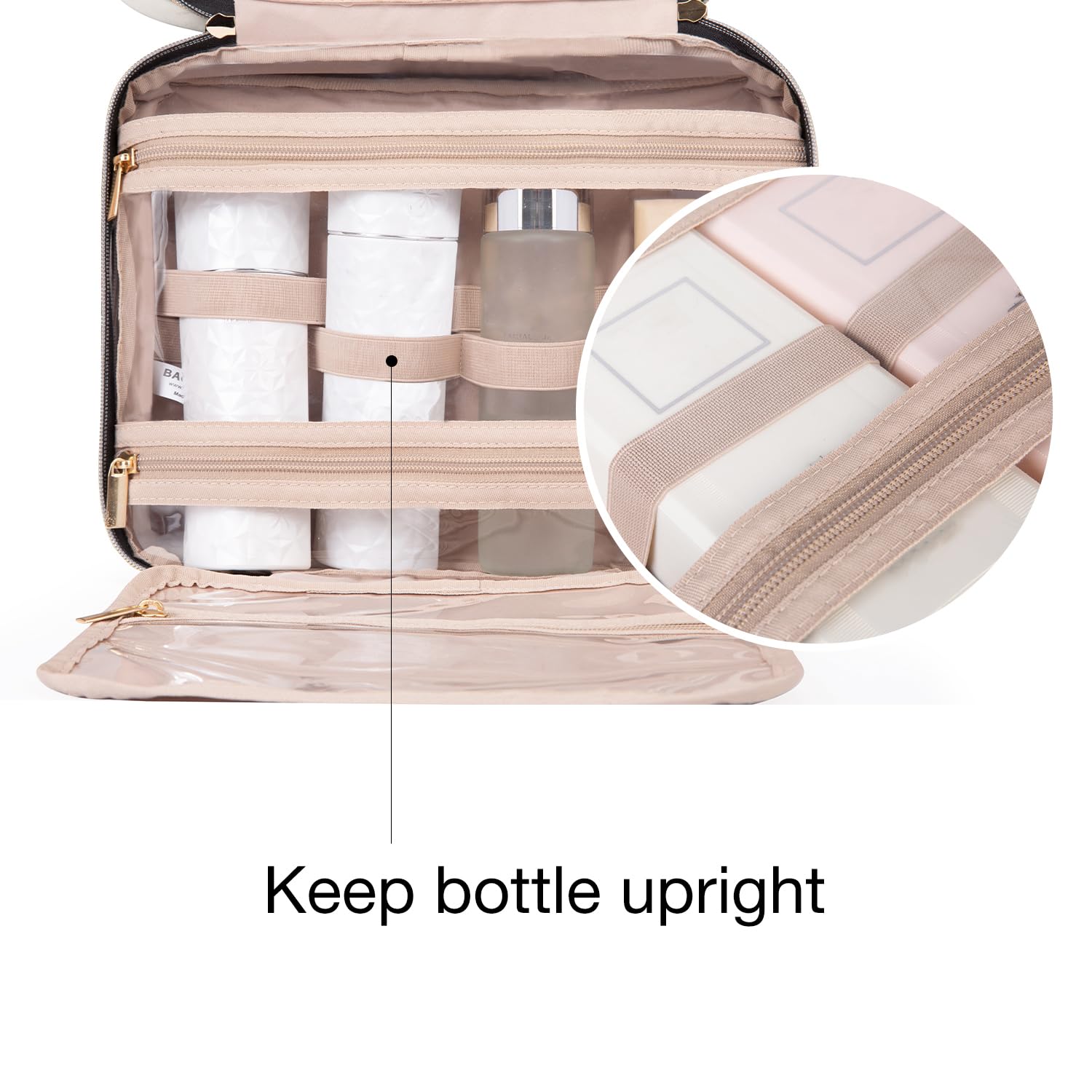 Buy now BAGSMART Toiletry Bag Travel Bag with Hanging Hook, Water-resistant Makeup Cosmetic Bag Travel Organizer for Accessories, Shampoo, Full-size Container, Toiletries (Baby Pink, Medium) at indiglob india