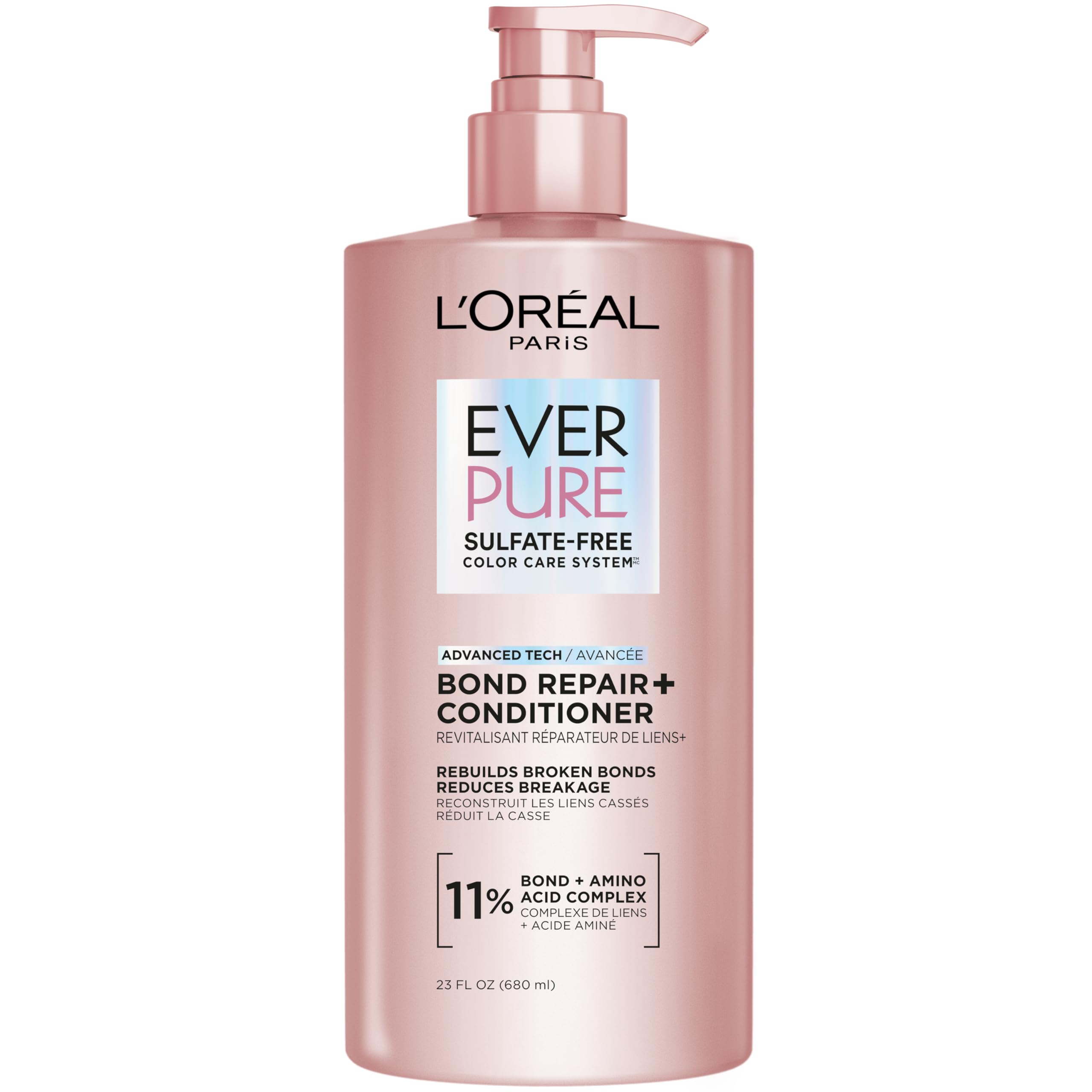 L'Oreal Paris Sulfate Free Bond Repair+ Conditioner, Hair Conditioner with Bond + Amino Acid Complex, Strengthens and Repairs Damaged or Color Treated Hair, EverPure, 6.8 Fl Oz (Packaging May Vary)
