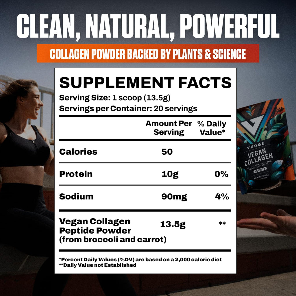 VEDGE Vegan Collagen Powder, Collagen Peptides, Unflavored, 20 Servings