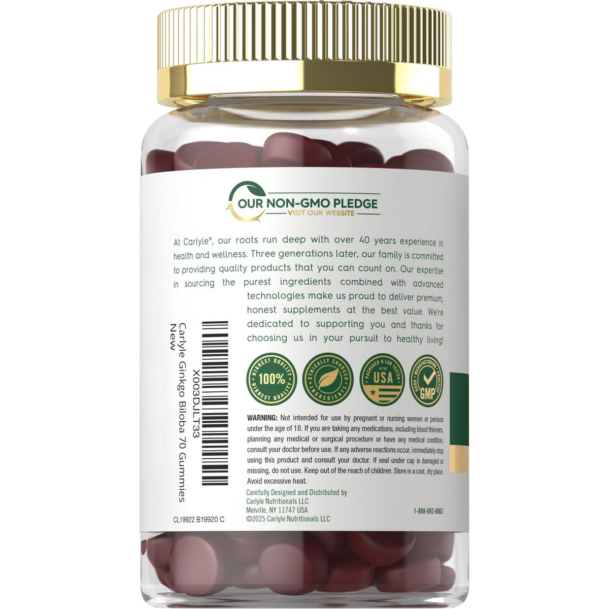 Carlyle Ginkgo Biloba | 70 Gummies | 45:1 Leaf Extract