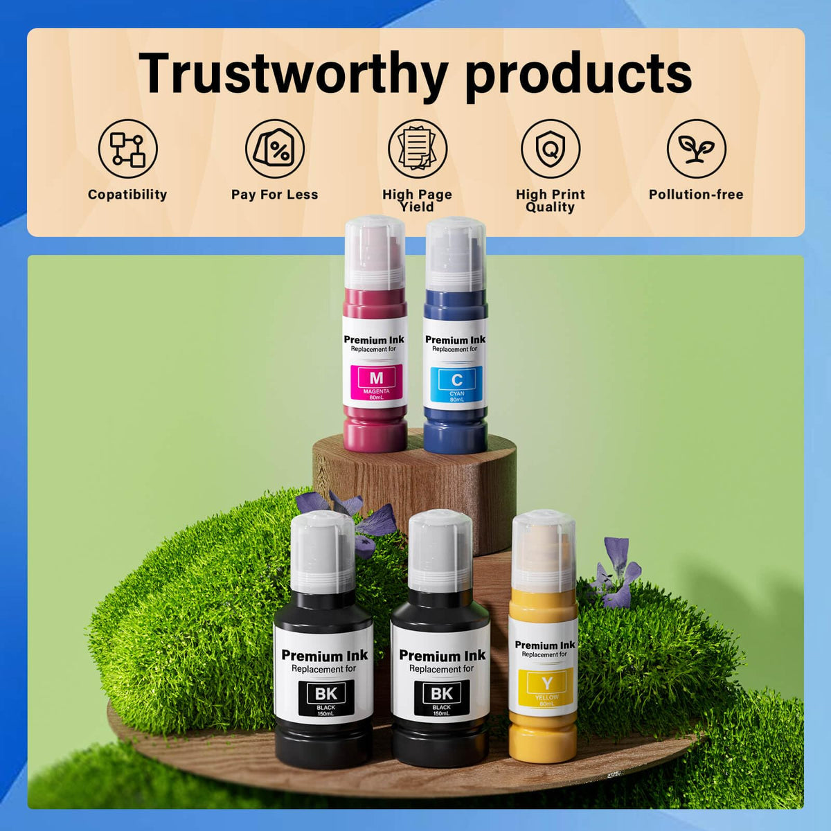 Compatible for T502 Ink Refill Bottles (NotSublimation) for Eco Tank ET-3850 ET-2850 ET-3760 ET-2760 ET-15000 ET-4850 ET-4760 ET-3830 ET-2980 ET-4750 ET-3950 ET-4950 ET3850 4850 3850 Printer (5-Pack)