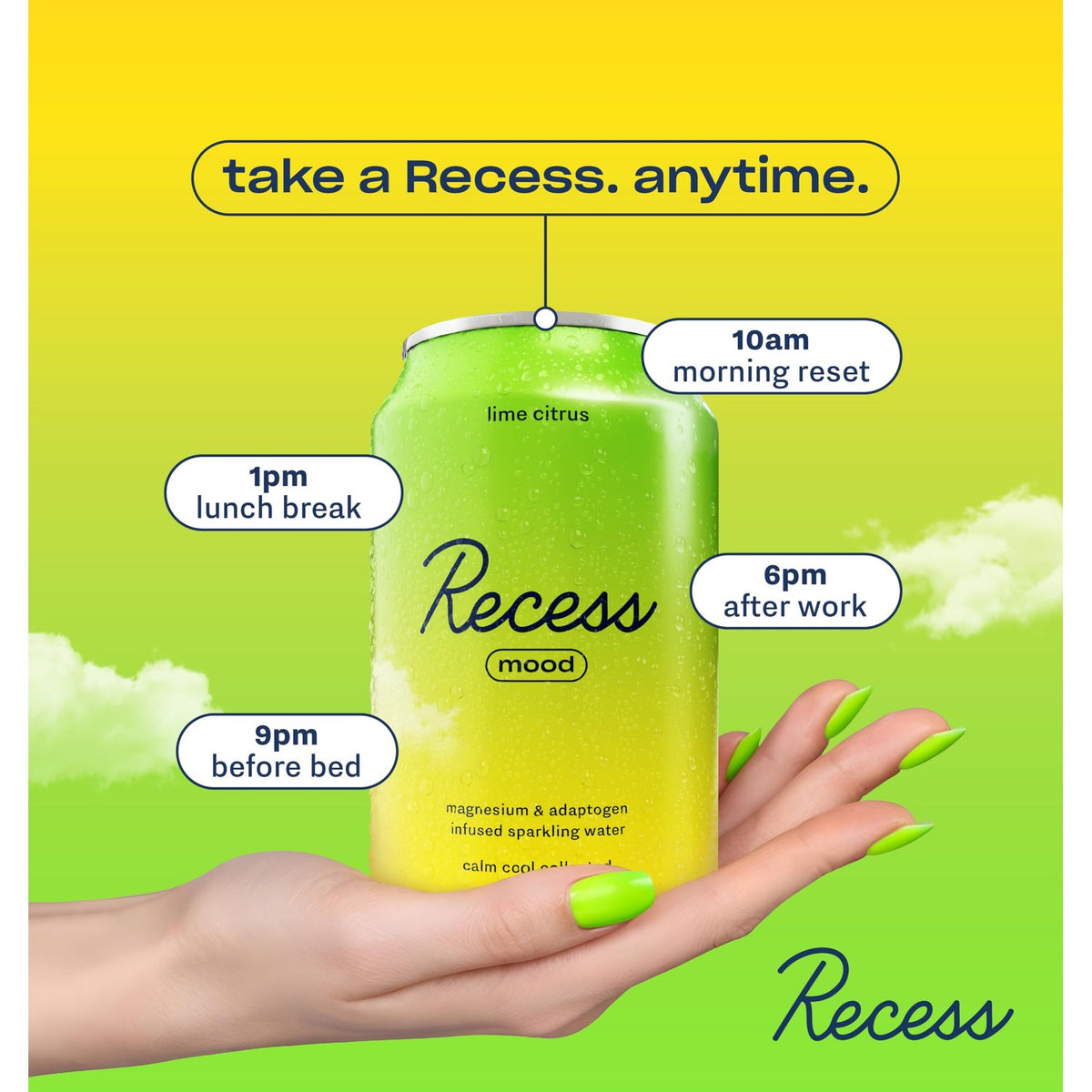 Recess Mood Calm Drink, Lime Citrus, 12 Pack