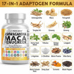 Clean Nutraceuticals Ashwagandha Maca Root Fenugreek Supplement with Tongkat Ali Ginseng - Assists with Stress, Mood & Thyroid - Ashwagandha Capsules Fenugreek Caps
